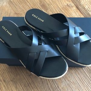 Cole Haan "Florens" Black Leather Slide Sandal Size 8B